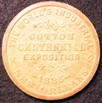Wood Souvenir coin from 1885 Cotton Centennial Exposition