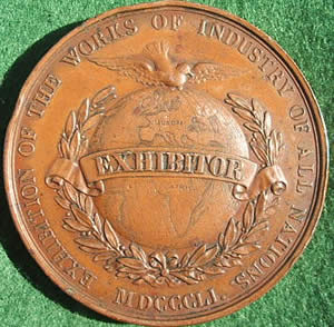 Exhibitor medal Exhibition of the Works of Industry of all Nations. MDCCCLL