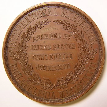 1876 Bronze Award Medal Centennial Exposition