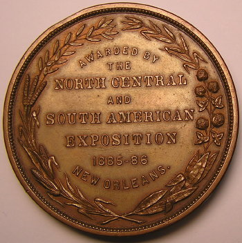 1885 1886 New Orleans - North, Central and South American Exposition Award Medal